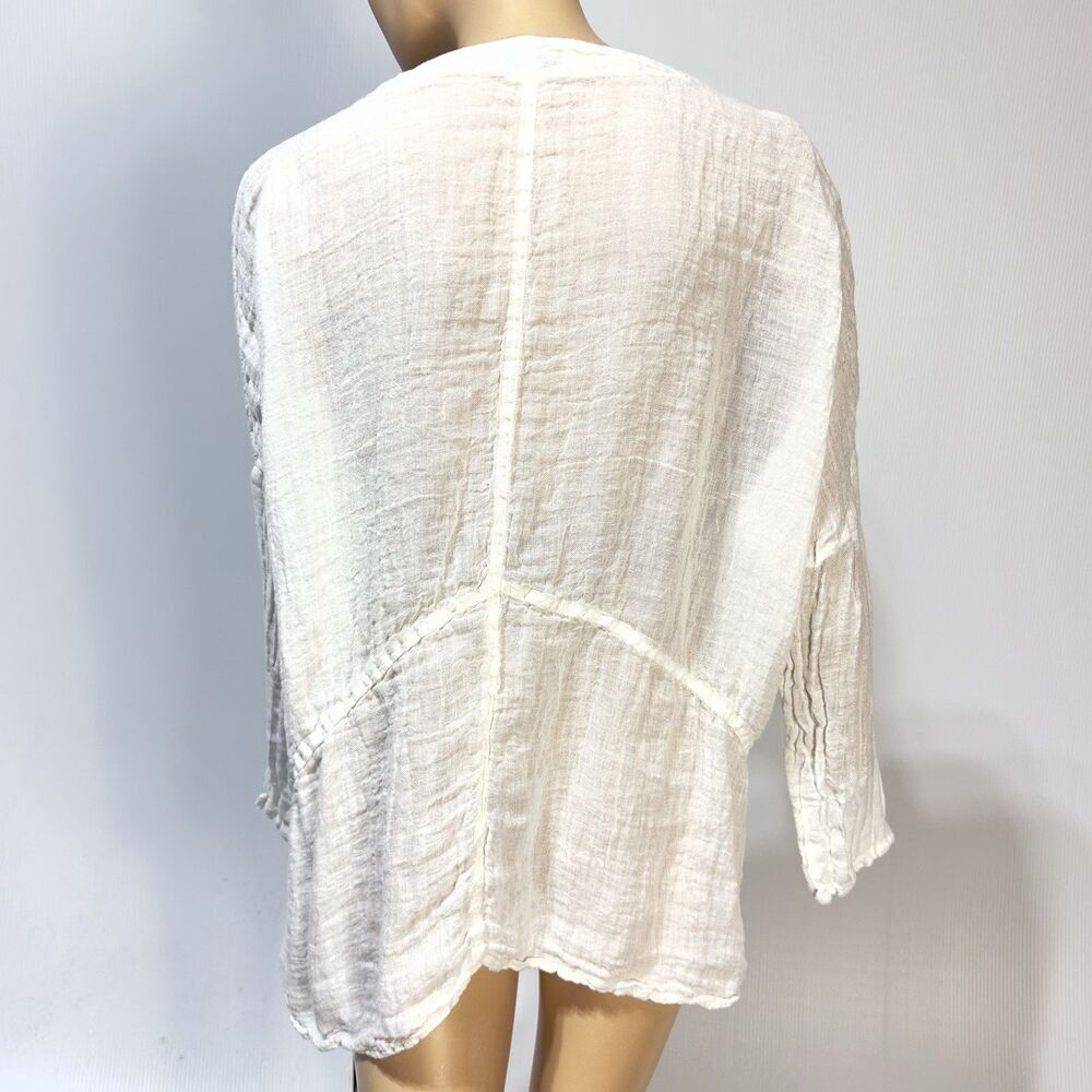 Ella Moda White Linen Tunic Gauze Long Sleeve Size S M Gauzy Pullover Pockets - Picture 3 of 8